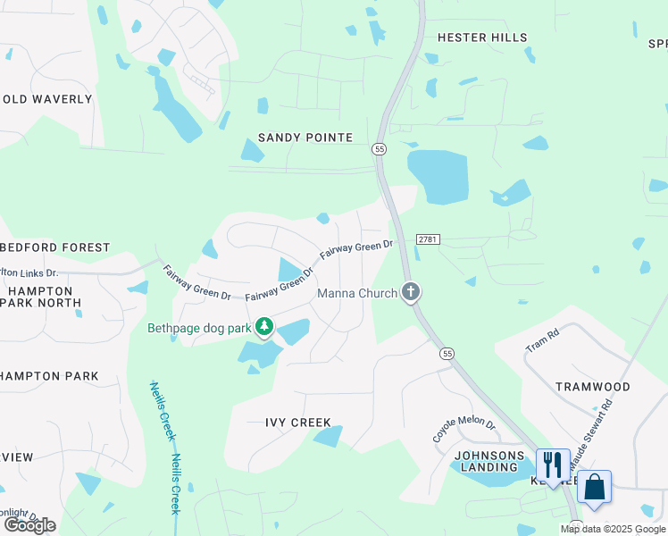 map of restaurants, bars, coffee shops, grocery stores, and more near 2114 Attend Crossing in Fuquay-Varina