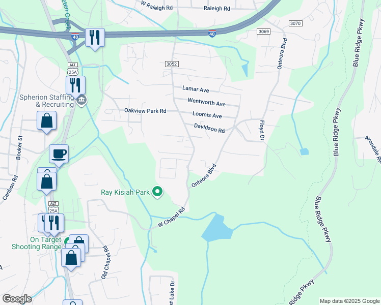 map of restaurants, bars, coffee shops, grocery stores, and more near 377 School Road East in Asheville