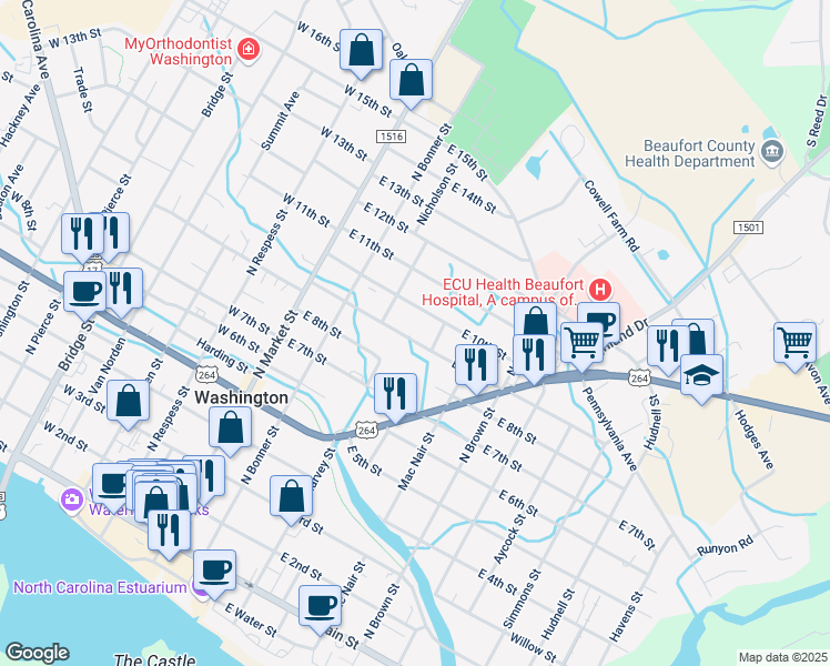 map of restaurants, bars, coffee shops, grocery stores, and more near 314 East 9th Street in Washington