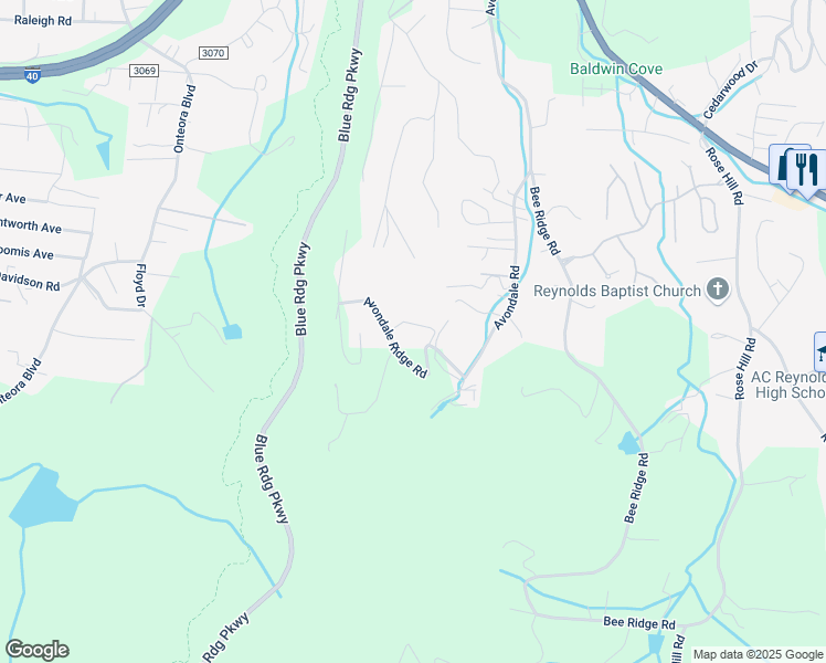 map of restaurants, bars, coffee shops, grocery stores, and more near 26 Rainbow Hill Drive in Asheville