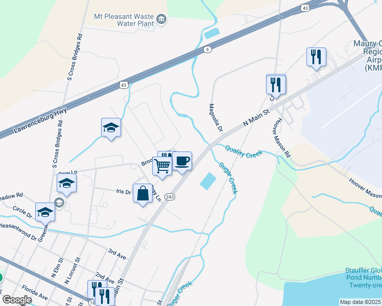 map of restaurants, bars, coffee shops, grocery stores, and more near 821 North Main Street in Mount Pleasant