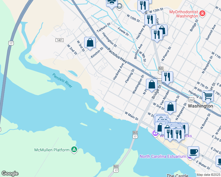 map of restaurants, bars, coffee shops, grocery stores, and more near 209 Hackney Avenue in Washington