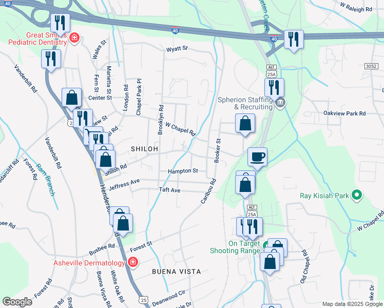 map of restaurants, bars, coffee shops, grocery stores, and more near 1 Kent Street in Asheville