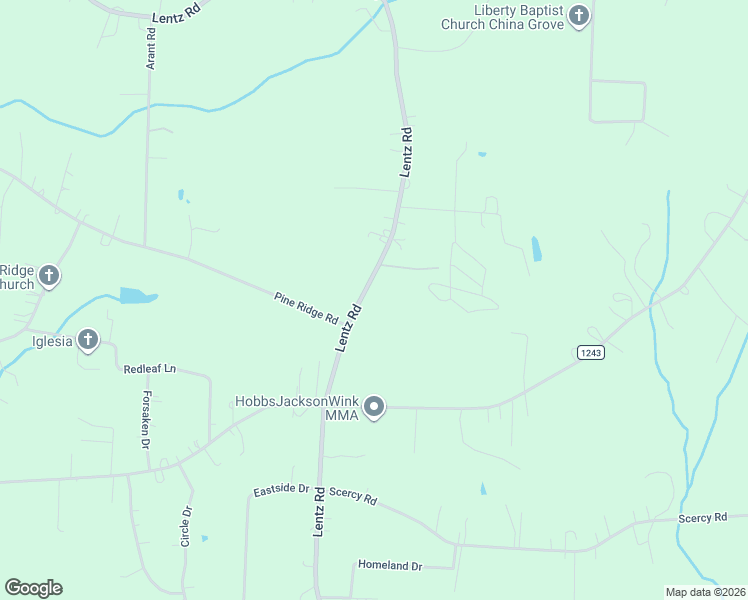 map of restaurants, bars, coffee shops, grocery stores, and more near 2570 Lentz Road in China Grove