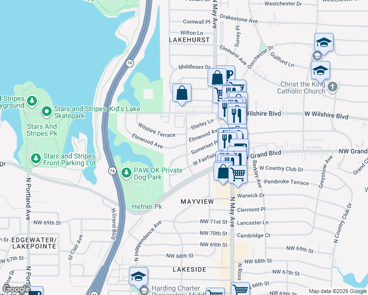 map of restaurants, bars, coffee shops, grocery stores, and more near 3116 Elmwood Avenue in Oklahoma City