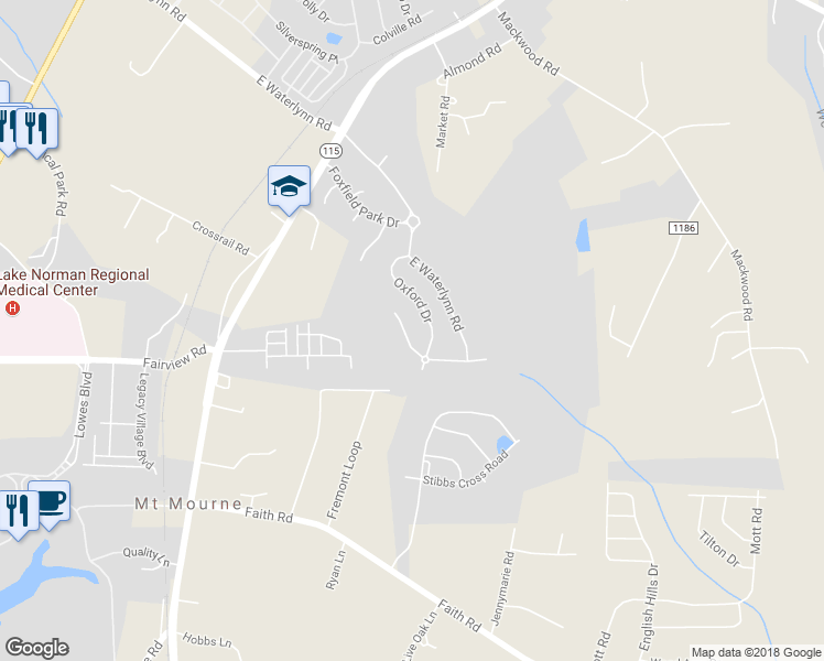 map of restaurants, bars, coffee shops, grocery stores, and more near 183 Alexandria Drive in Mooresville