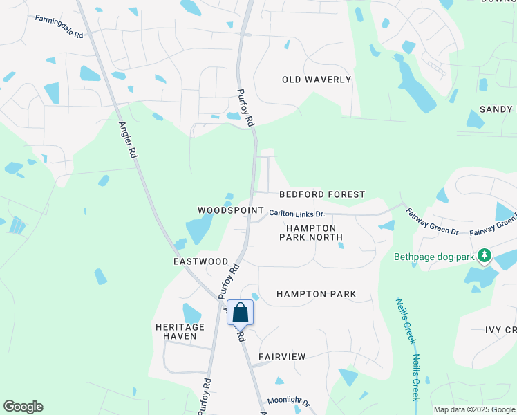 map of restaurants, bars, coffee shops, grocery stores, and more near 9133 Purfoy Road in Fuquay-Varina