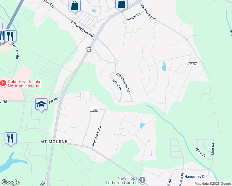 map of restaurants, bars, coffee shops, grocery stores, and more near 183 Alexandria Drive in Mooresville