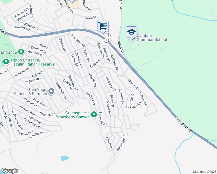 map of restaurants, bars, coffee shops, grocery stores, and more near 1856 Stuart Street in Cambria