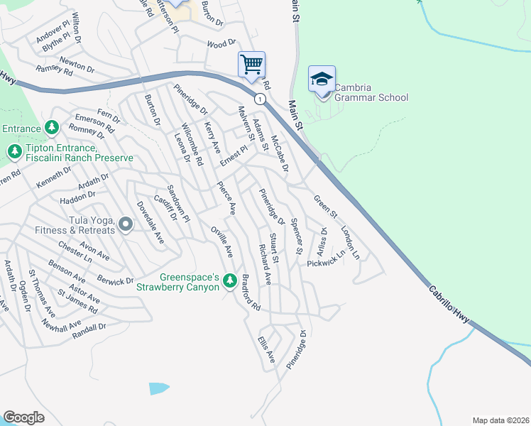 map of restaurants, bars, coffee shops, grocery stores, and more near 1856 Stuart Street in Cambria