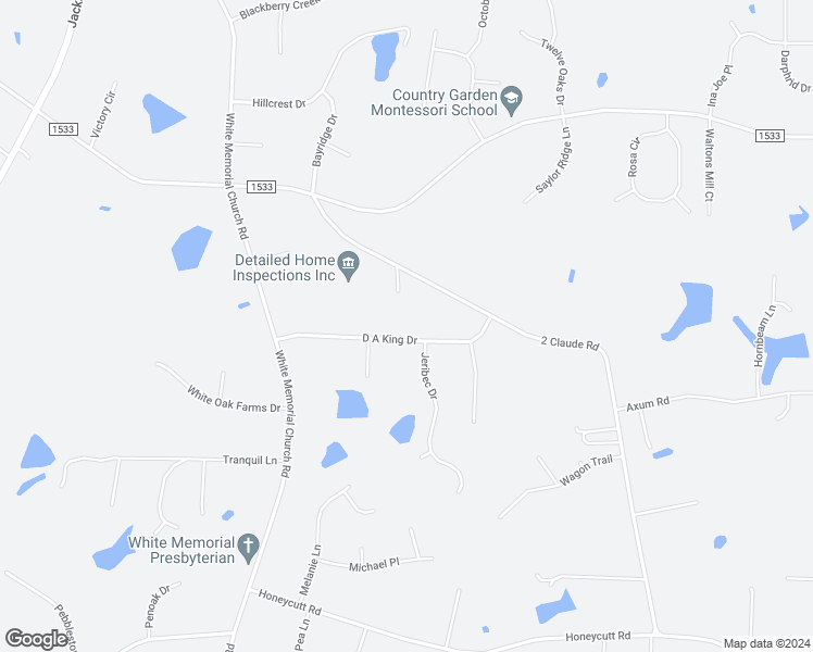 map of restaurants, bars, coffee shops, grocery stores, and more near 145 D A King Drive in Johnston County