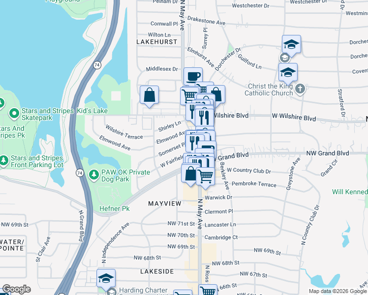 map of restaurants, bars, coffee shops, grocery stores, and more near 2916 Somerset Place in Oklahoma City
