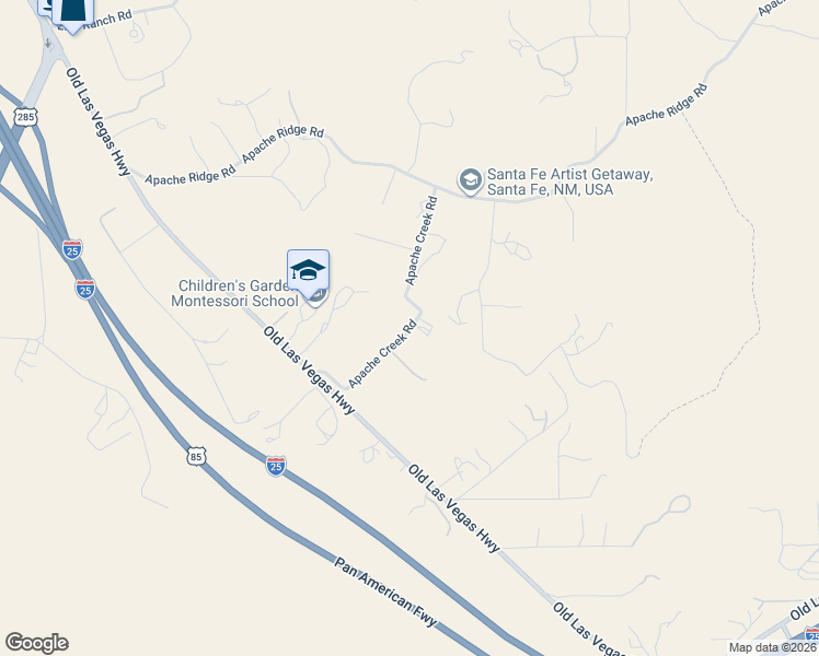 map of restaurants, bars, coffee shops, grocery stores, and more near 30 Apache Creek Road in Santa Fe