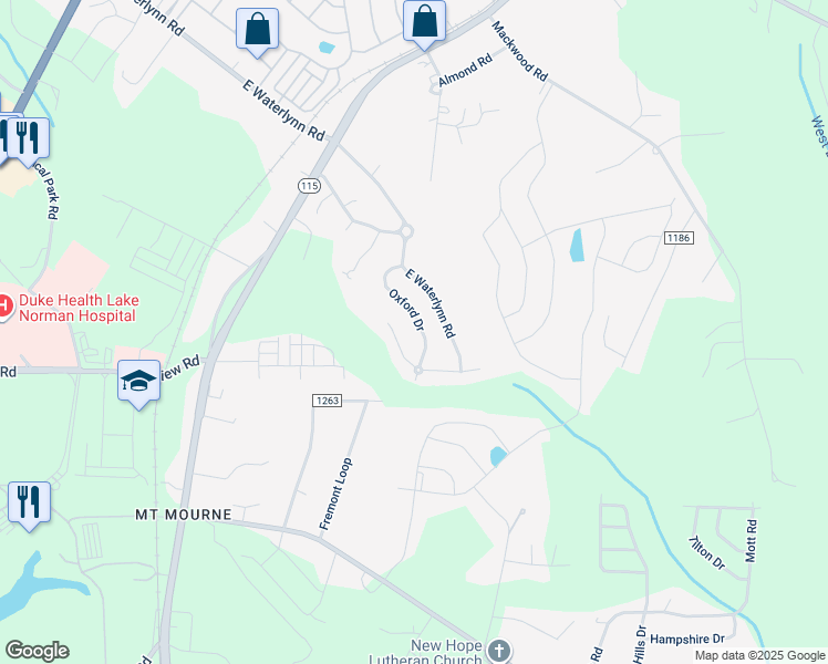 map of restaurants, bars, coffee shops, grocery stores, and more near 154 Oxford Drive in Mooresville
