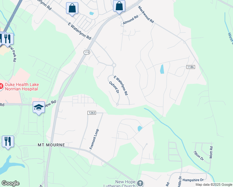 map of restaurants, bars, coffee shops, grocery stores, and more near 154 Oxford Drive in Mooresville