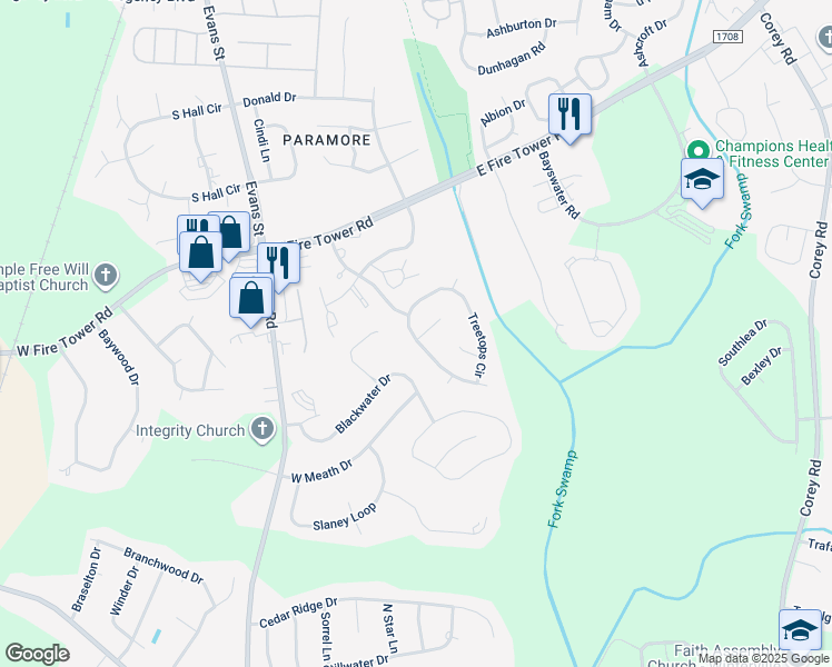map of restaurants, bars, coffee shops, grocery stores, and more near 209 Oak Branches Close in Winterville
