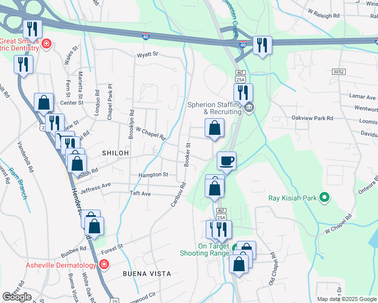 map of restaurants, bars, coffee shops, grocery stores, and more near 1081 West Chapel Road in Asheville