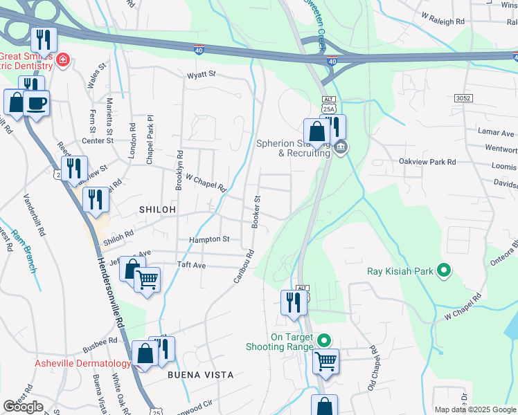 map of restaurants, bars, coffee shops, grocery stores, and more near 1081 West Chapel Road in Asheville