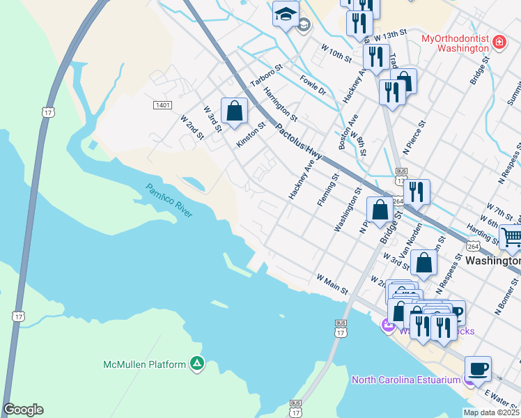 map of restaurants, bars, coffee shops, grocery stores, and more near 172 Willows Court in Washington