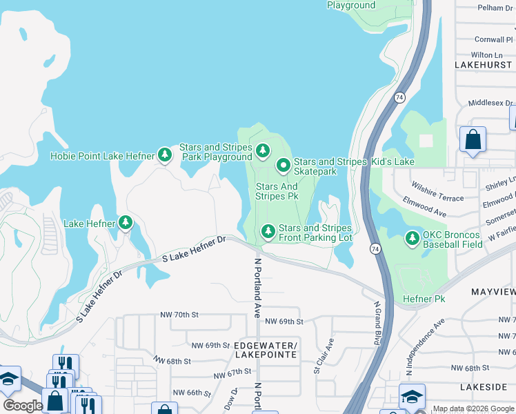 map of restaurants, bars, coffee shops, grocery stores, and more near North Portland Avenue in Oklahoma City