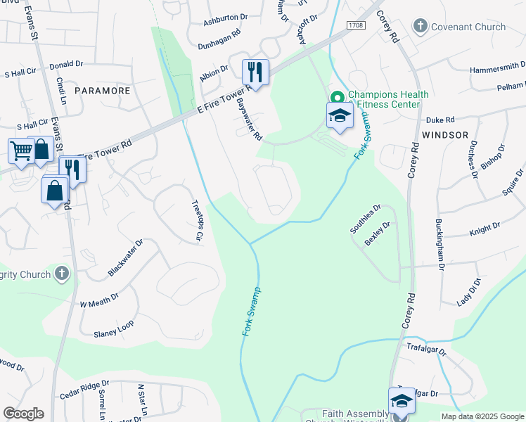 map of restaurants, bars, coffee shops, grocery stores, and more near 4275 Dudleys Grant Drive in Winterville