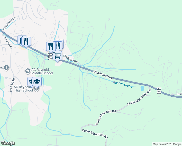 map of restaurants, bars, coffee shops, grocery stores, and more near 263 Charlotte Highway in Asheville