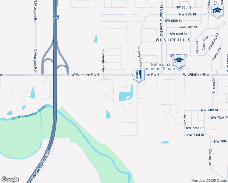 map of restaurants, bars, coffee shops, grocery stores, and more near 7529 Prairie Twyne Drive in Yukon