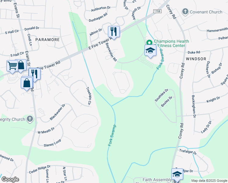 map of restaurants, bars, coffee shops, grocery stores, and more near 4275 Dudleys Grant Drive in Winterville
