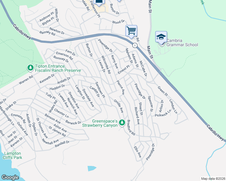 map of restaurants, bars, coffee shops, grocery stores, and more near 1920 Orville Avenue in Cambria