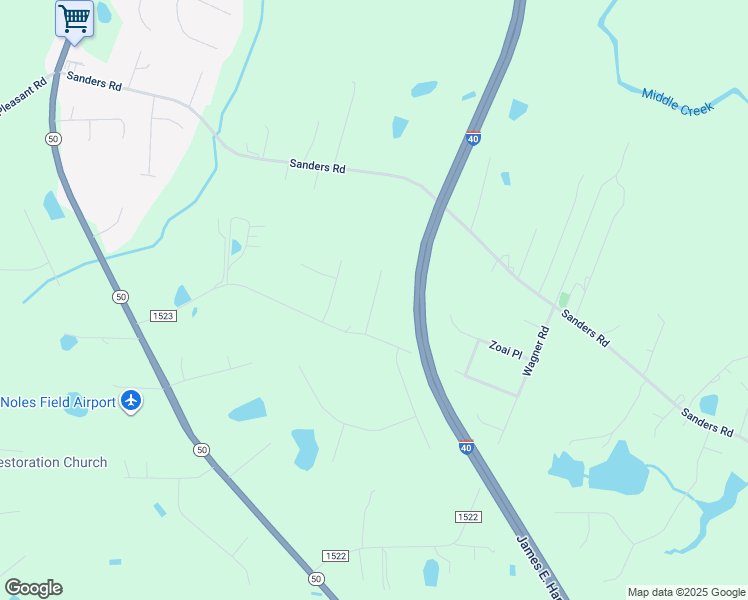 map of restaurants, bars, coffee shops, grocery stores, and more near Willow Ridge Circle in Johnston County