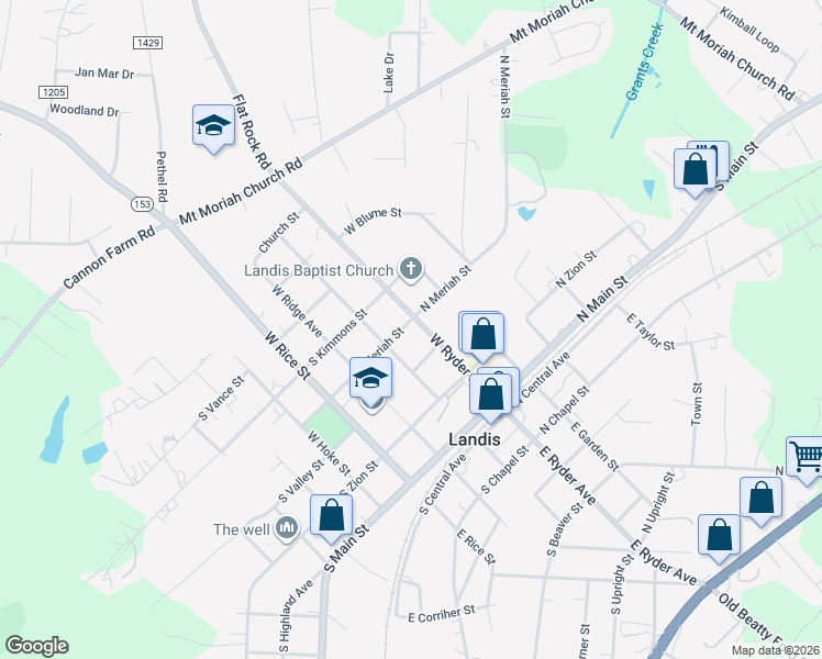map of restaurants, bars, coffee shops, grocery stores, and more near 103 South Meriah Street in Landis