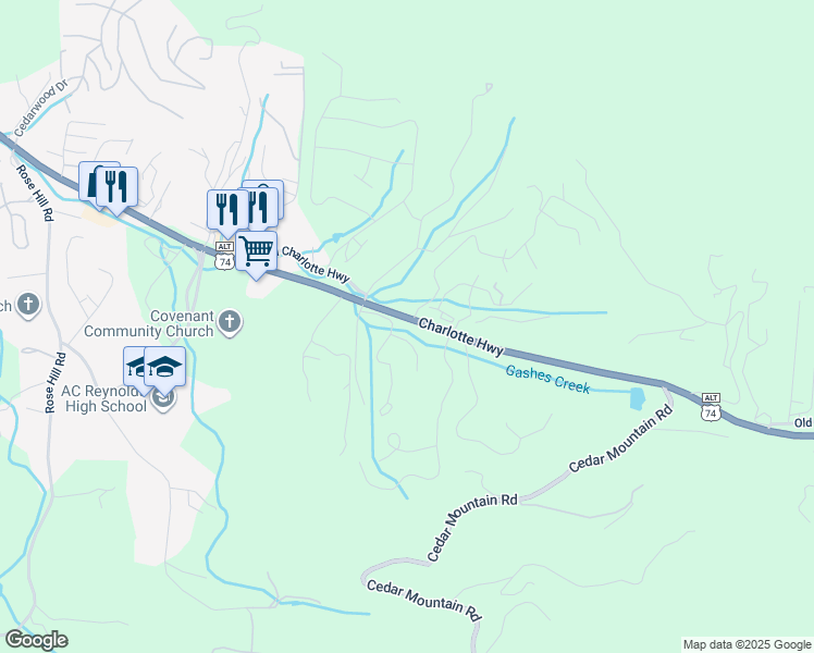 map of restaurants, bars, coffee shops, grocery stores, and more near 1120 Gashes Ridge Lane in Asheville