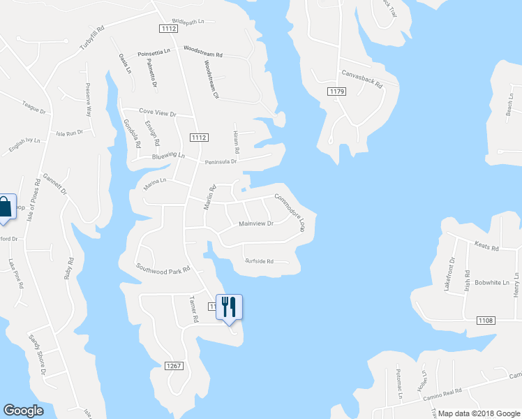 map of restaurants, bars, coffee shops, grocery stores, and more near 106 Osprey Road in Mooresville