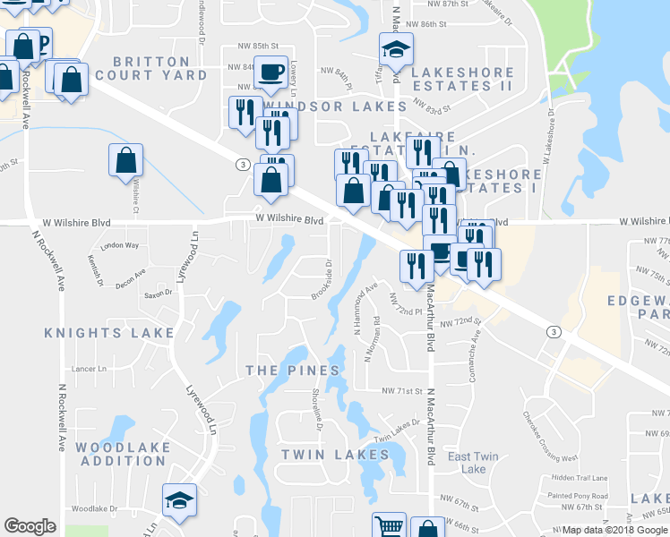 map of restaurants, bars, coffee shops, grocery stores, and more near 6036 Northwest Expressway in Warr Acres