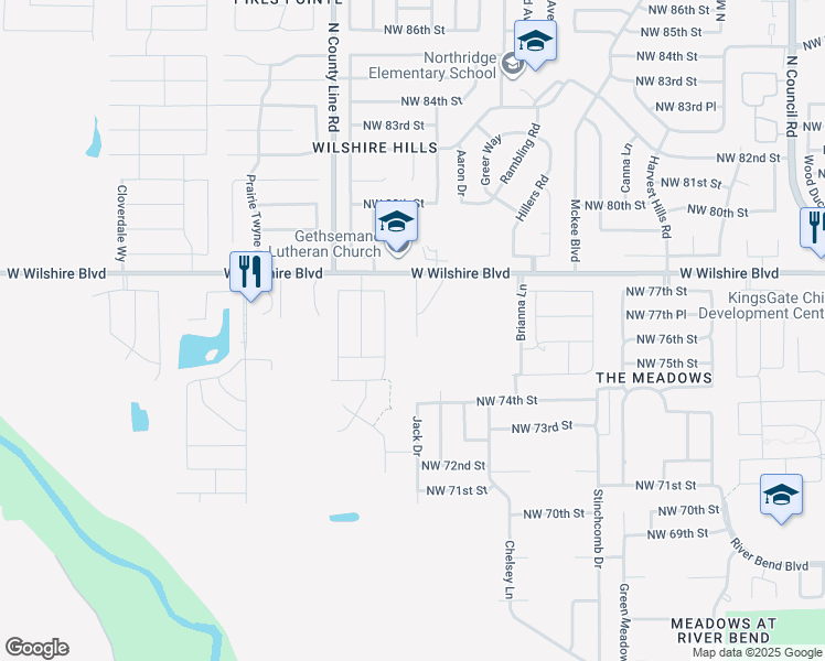 map of restaurants, bars, coffee shops, grocery stores, and more near 7708 Geneva Rea Lane in Yukon