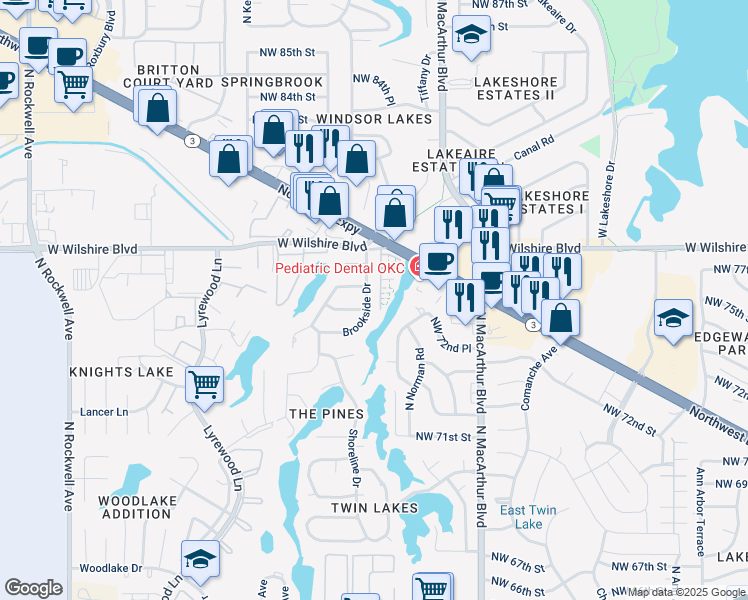 map of restaurants, bars, coffee shops, grocery stores, and more near 6036 Northwest Expressway in Warr Acres