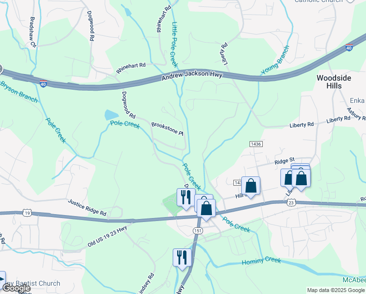 map of restaurants, bars, coffee shops, grocery stores, and more near 60 Westfield Way in Candler
