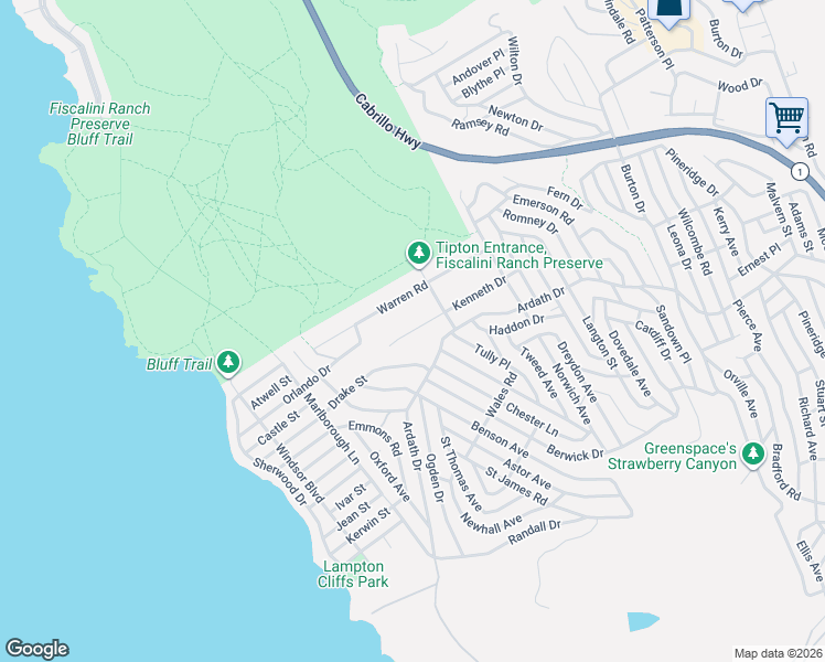 map of restaurants, bars, coffee shops, grocery stores, and more near 1040 Warren Road in Cambria