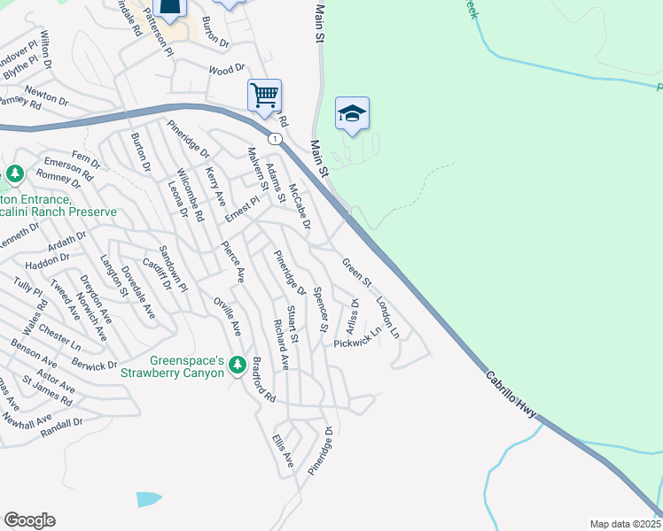 map of restaurants, bars, coffee shops, grocery stores, and more near 1995 Green Street in Cambria