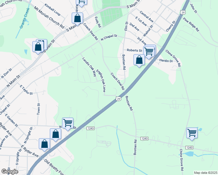 map of restaurants, bars, coffee shops, grocery stores, and more near Sawtooth Oak Drive in Landis