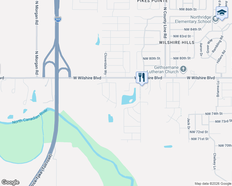 map of restaurants, bars, coffee shops, grocery stores, and more near 9244 West Wilshire Boulevard in Yukon