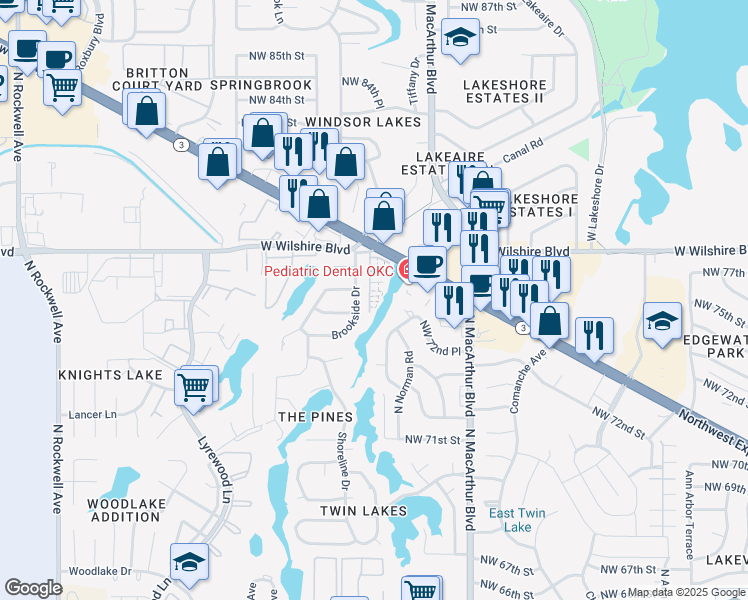 map of restaurants, bars, coffee shops, grocery stores, and more near 6036 Northwest Expressway in Warr Acres