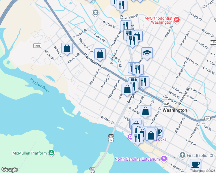 map of restaurants, bars, coffee shops, grocery stores, and more near 412 Fleming St in Washington