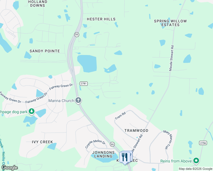 map of restaurants, bars, coffee shops, grocery stores, and more near 7909 Denson Road in Wake County