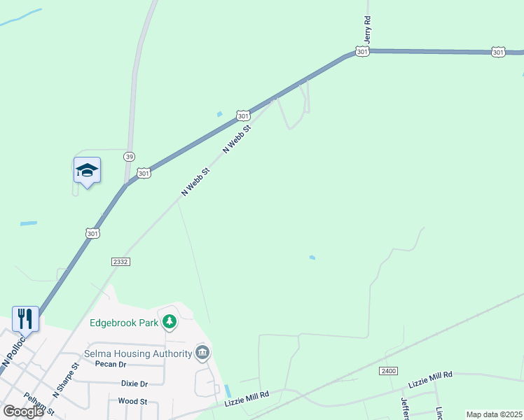 map of restaurants, bars, coffee shops, grocery stores, and more near North Webb Street in Selma