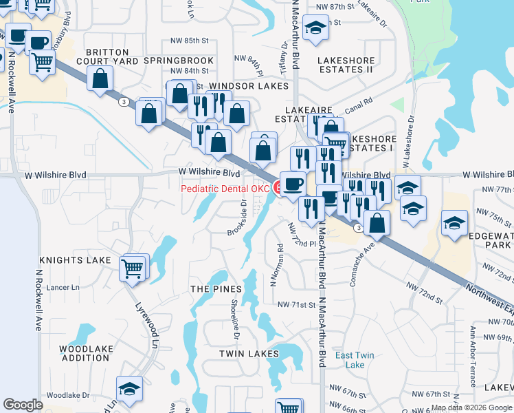map of restaurants, bars, coffee shops, grocery stores, and more near 6036 Northwest Expressway in Warr Acres