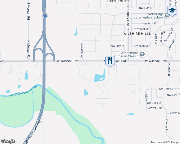 map of restaurants, bars, coffee shops, grocery stores, and more near 9244 West Wilshire Boulevard in Yukon