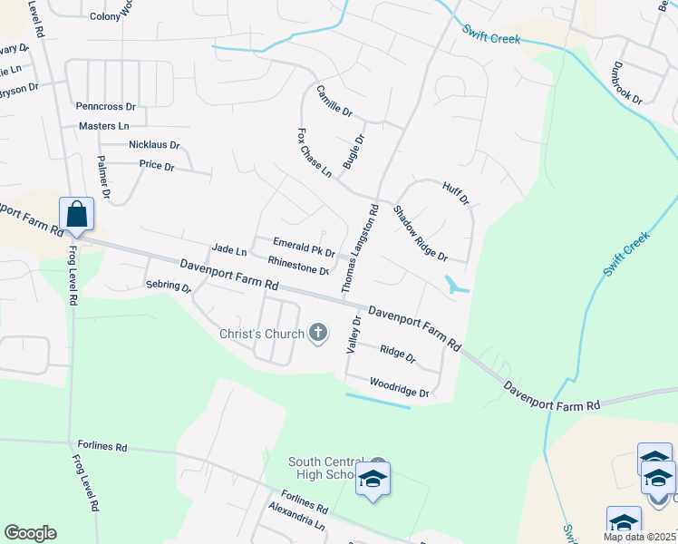 map of restaurants, bars, coffee shops, grocery stores, and more near Rhinestone Drive in Winterville