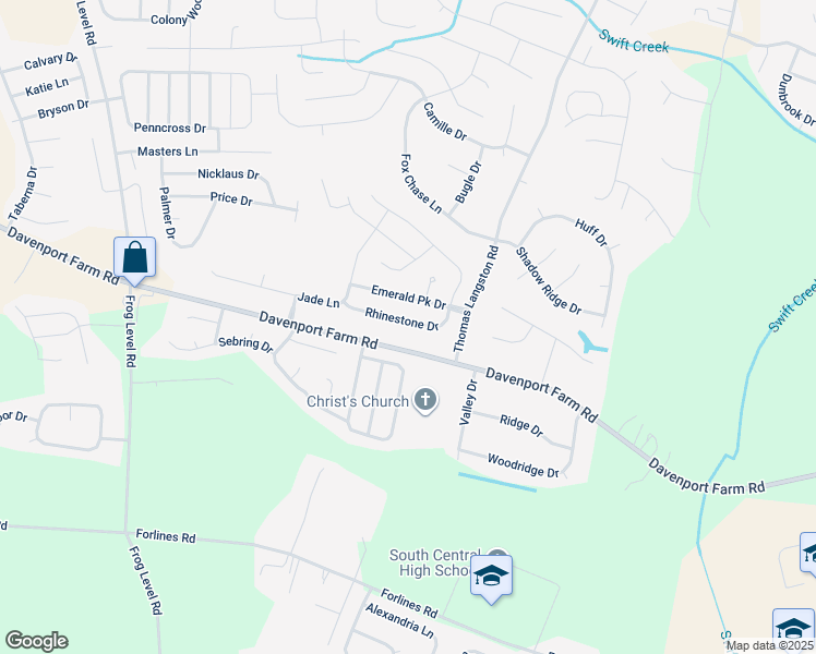 map of restaurants, bars, coffee shops, grocery stores, and more near 2637 Rhinestone Drive in Winterville
