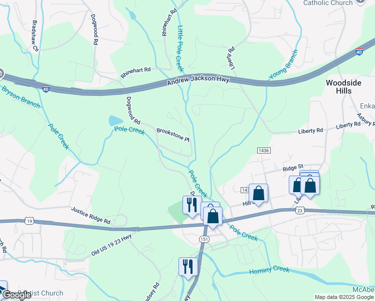 map of restaurants, bars, coffee shops, grocery stores, and more near 51 Brookstone Place in Candler
